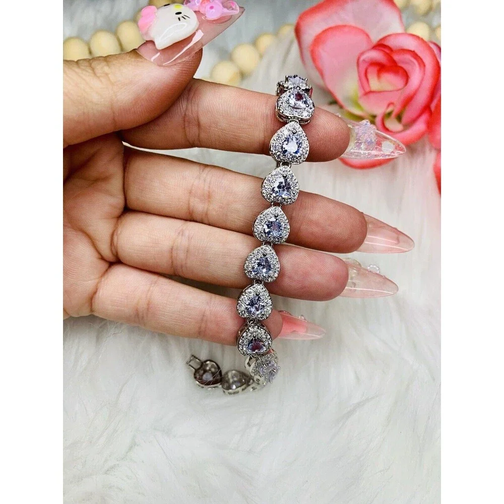 Brand New Heart Bling CZ Bracelet Silver Valentines Day Gift